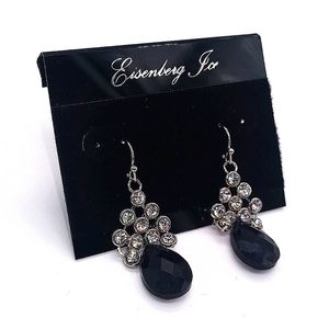 Vintage Eisenberg Ice Crystal Stud Black Gemstone Earrings in Silver-Rare!